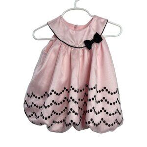 Rare Editions Baby Dress 18M Pink Black Polka Dot Tulle Flare Bubble Hem